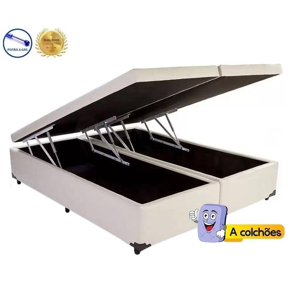 Cama Box Baú Casal Suede Bege Bipartido Com Pistão A Gás - 138x188x41