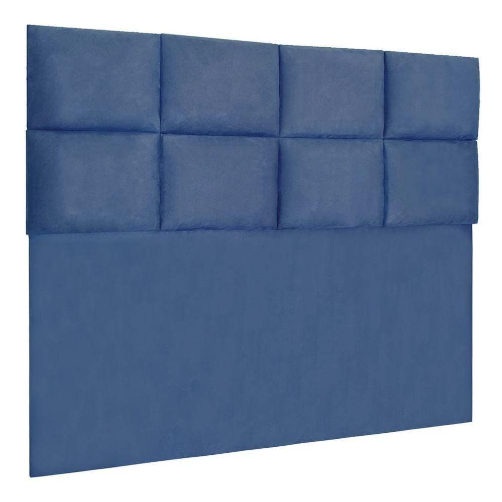 Cabeceira Modulada Casal 1,40m Lorena Suede Azul Marinho
