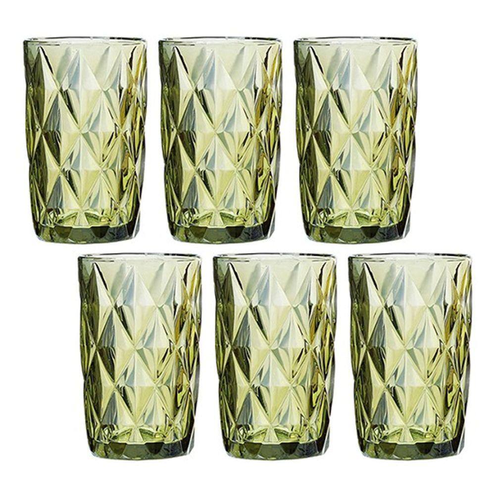 Conjunto de Copos Diamante Verde 350ml 6pçs Class Home