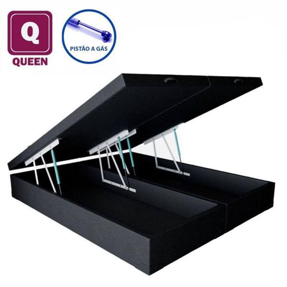 Cama Box Baú Queen size Bi partida em Suede preto com Pistão a gás - 158x198x35