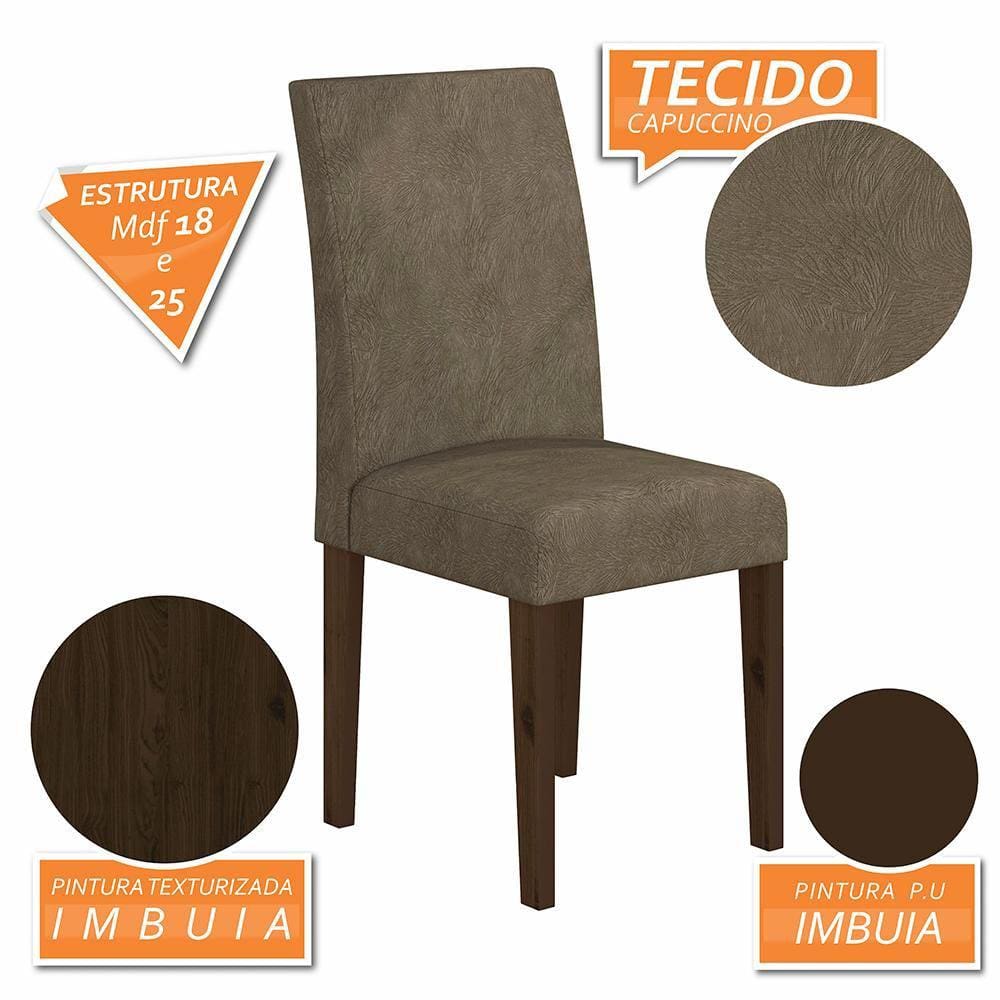 Kit 4 Cadeiras Estofadas Sofia Imbuia/capuccino - Móveis Arapongas