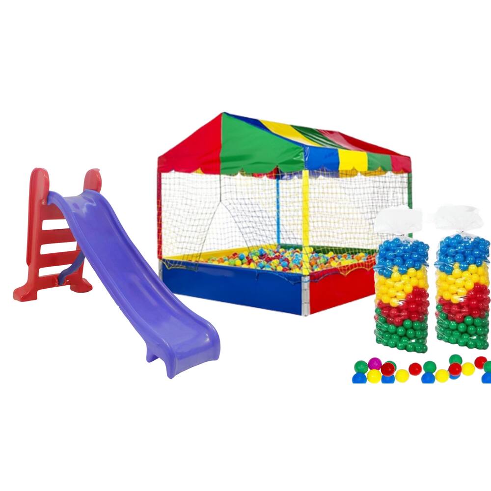 Piscina 1m x 1m com 500 bolinha escorregador 3 degraus playground | Extra