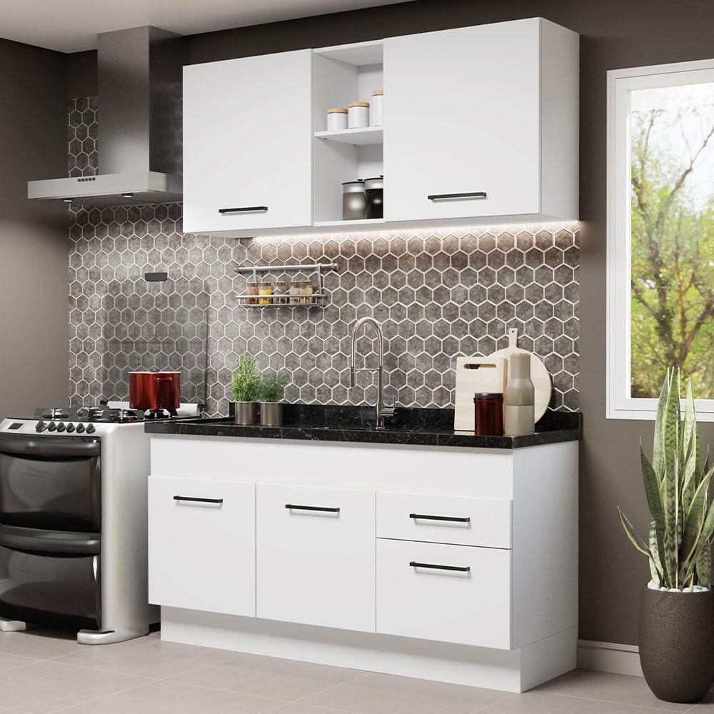 Cozinha Compacta Madesa Agata 150002 com Armário e Balcão (Sem Tampo e Pia) - Branco
