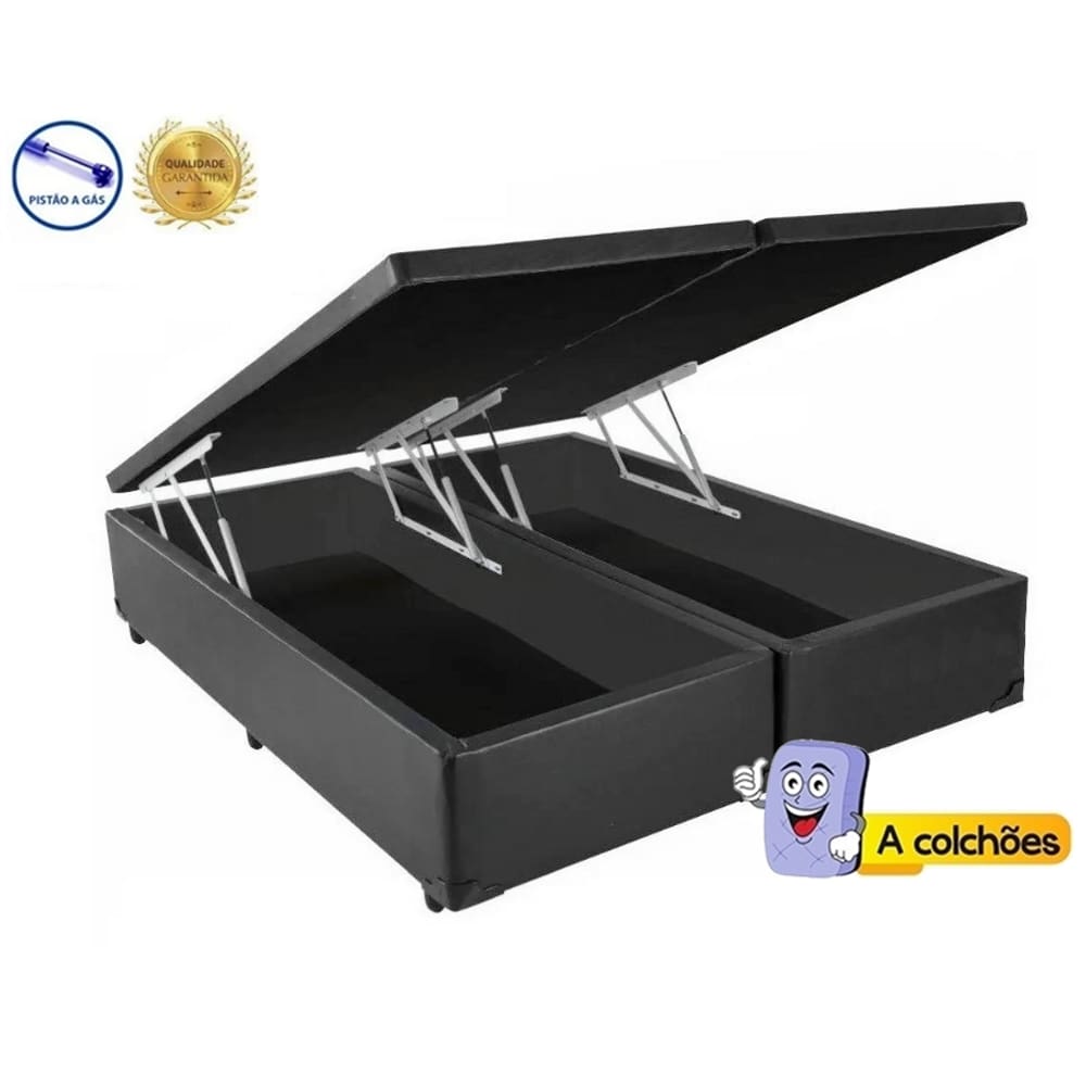 Cama Box Baú Queen Diamond Cinza Bipartido Com Pistão A Gás - 158x198x41