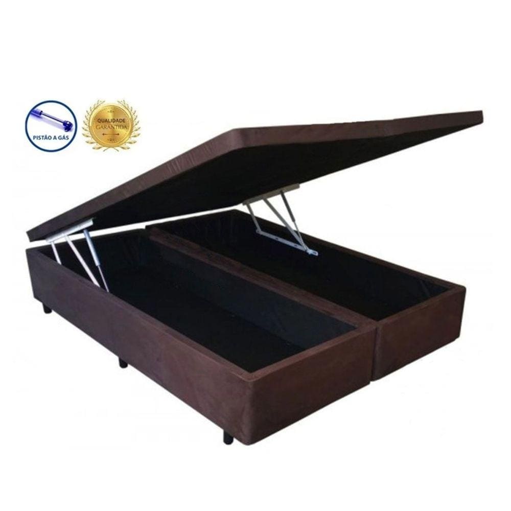 Cama Box Baú Queen Gold Marrom Bipartido Com Pistão A Gás - 158x198x41