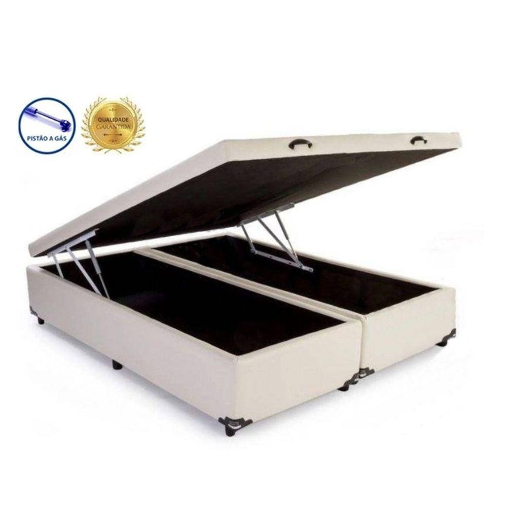Cama Box Baú Queen Luxo Bege Bipartido Com Pistão A Gás - 158x198x41
