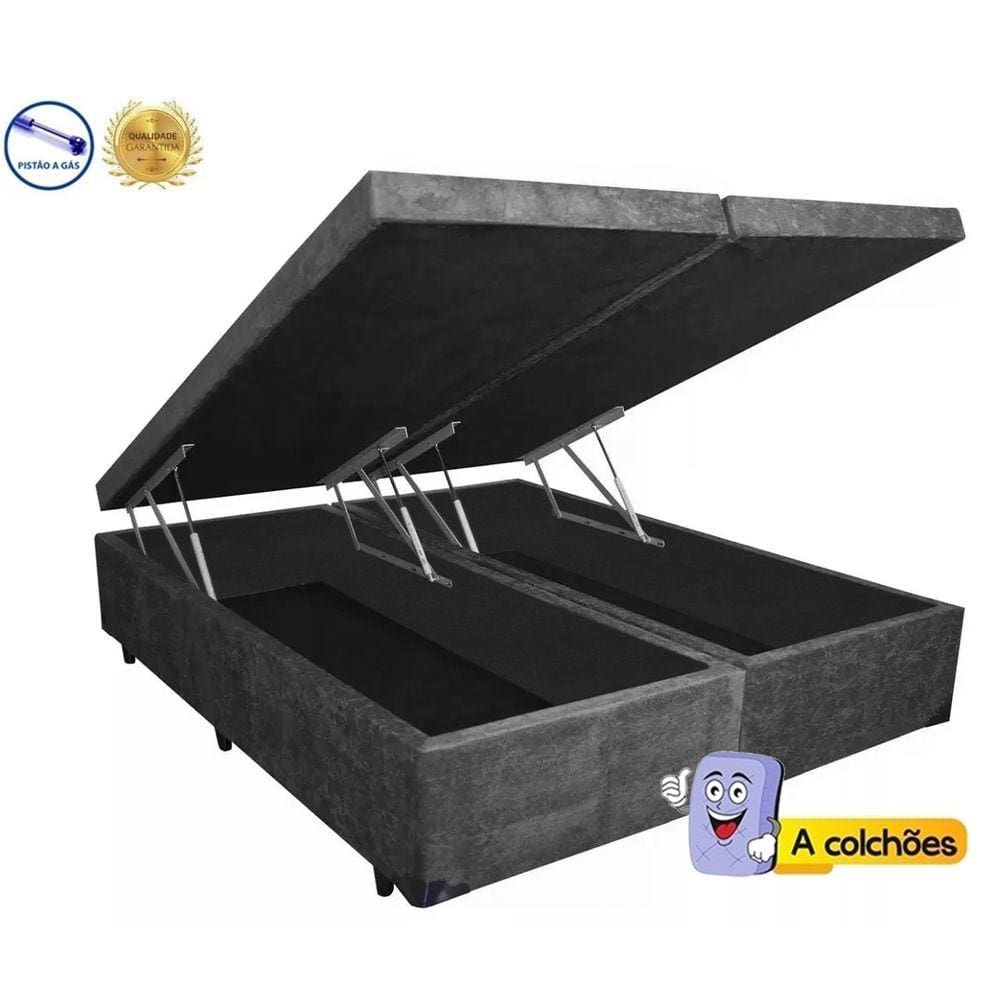 Cama Box Baú Casal Universal Suede Cinza Bipartido Com Pistão A Gás - 138x188x41