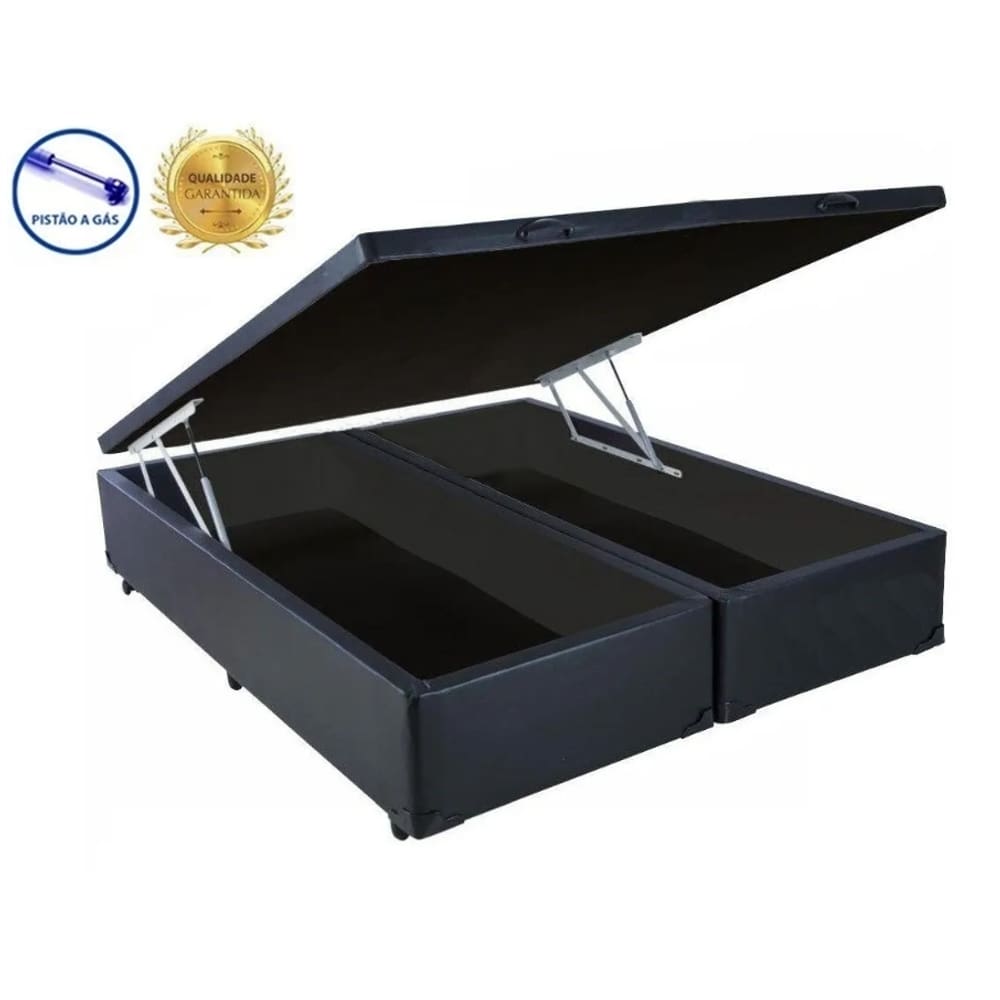Cama Box Baú Queen Gold Preto Bipartido Com Pistão A Gás - 158x198x41
