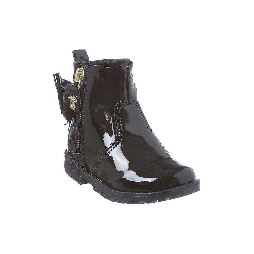 Bota Infantil Feminina Ortopé Baby Boot com Laço Verniz Preta