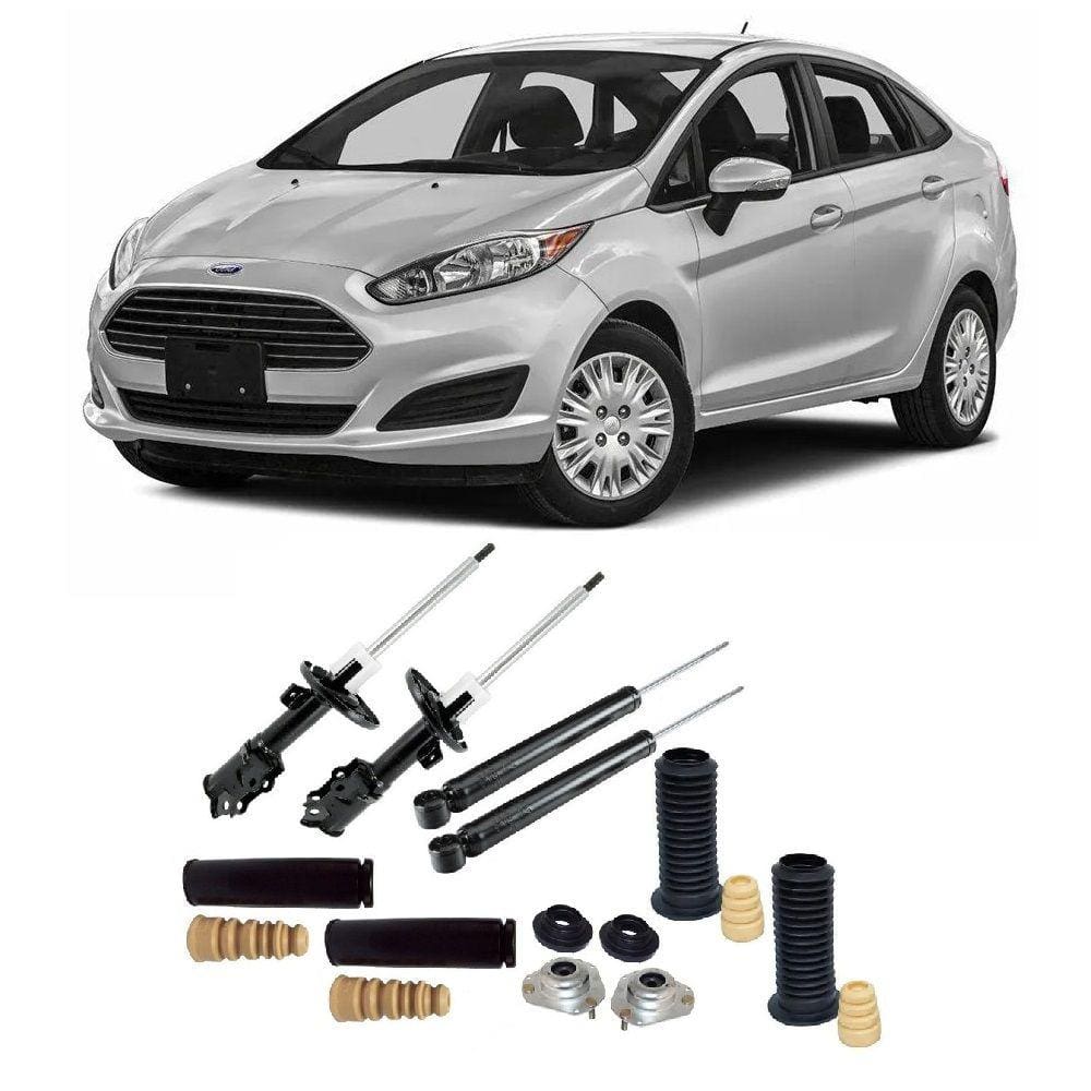 04 Amortecedores + 04 Kits Batentes Ford New Fiesta 2011 Até 2018 Dianteiro e Traseiro