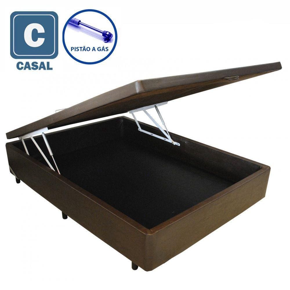 Cama Box Baú Casal em sintético marrom com Pistão a gás - 138x188