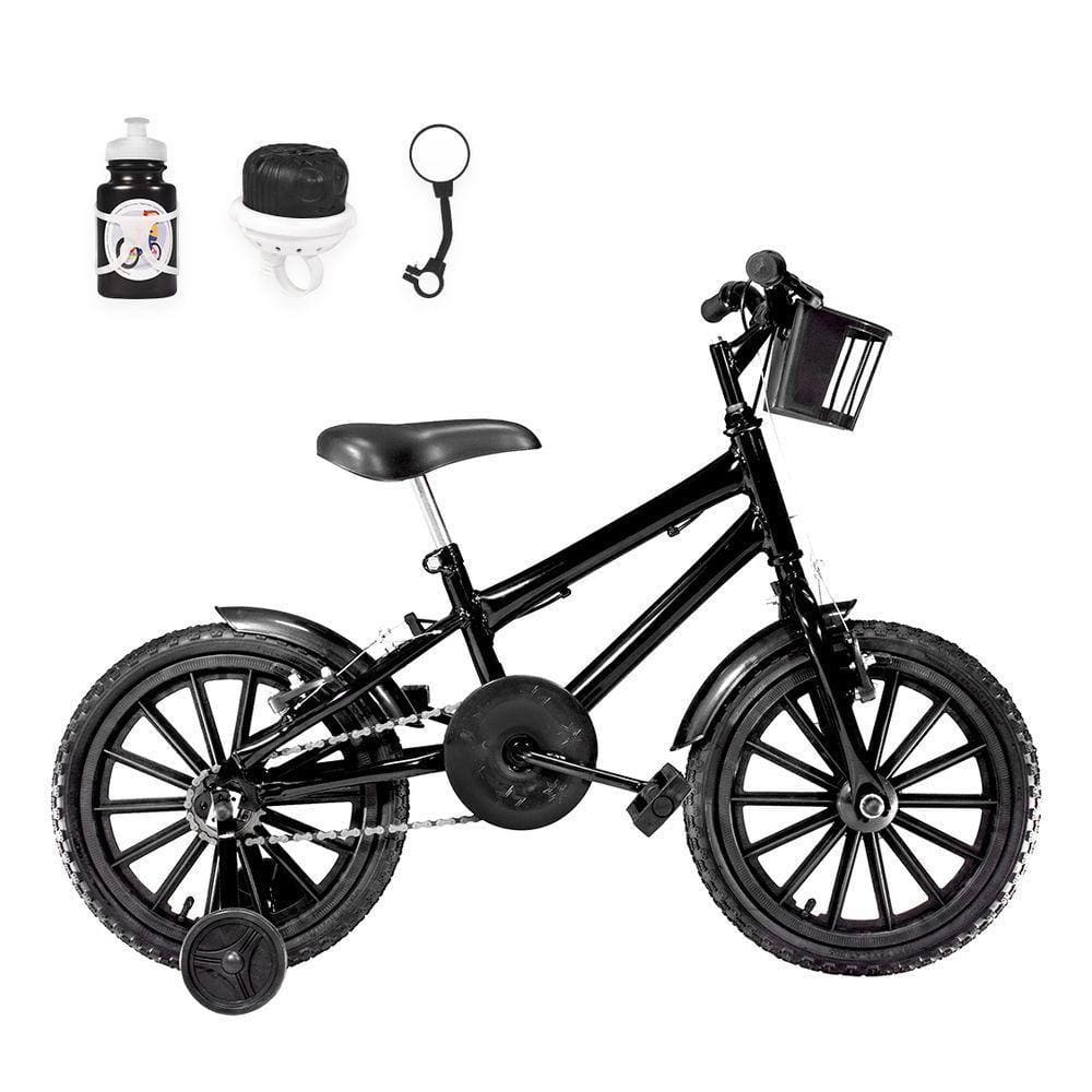 Bicicleta Infantil Masculina Aro 16 Nylon + Kit Passeio Preta