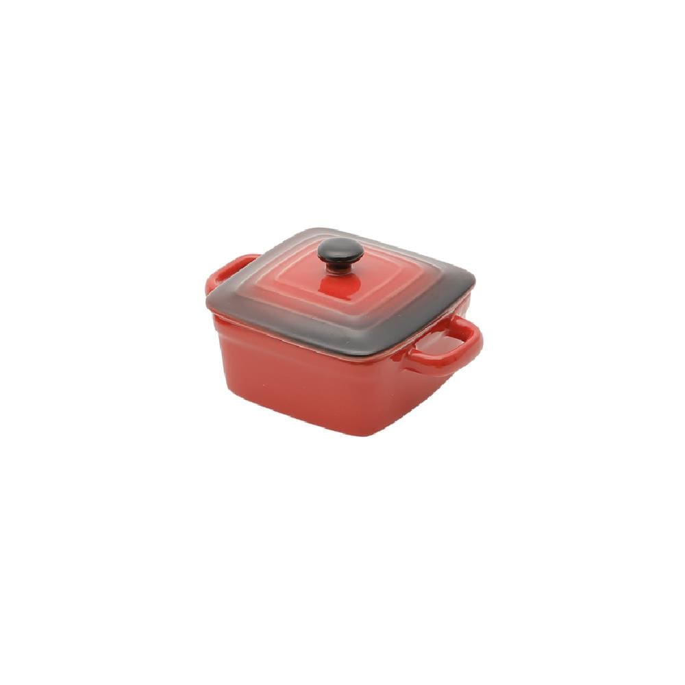 Mini panela Quadrada porcelana, com tampa - Vermelha