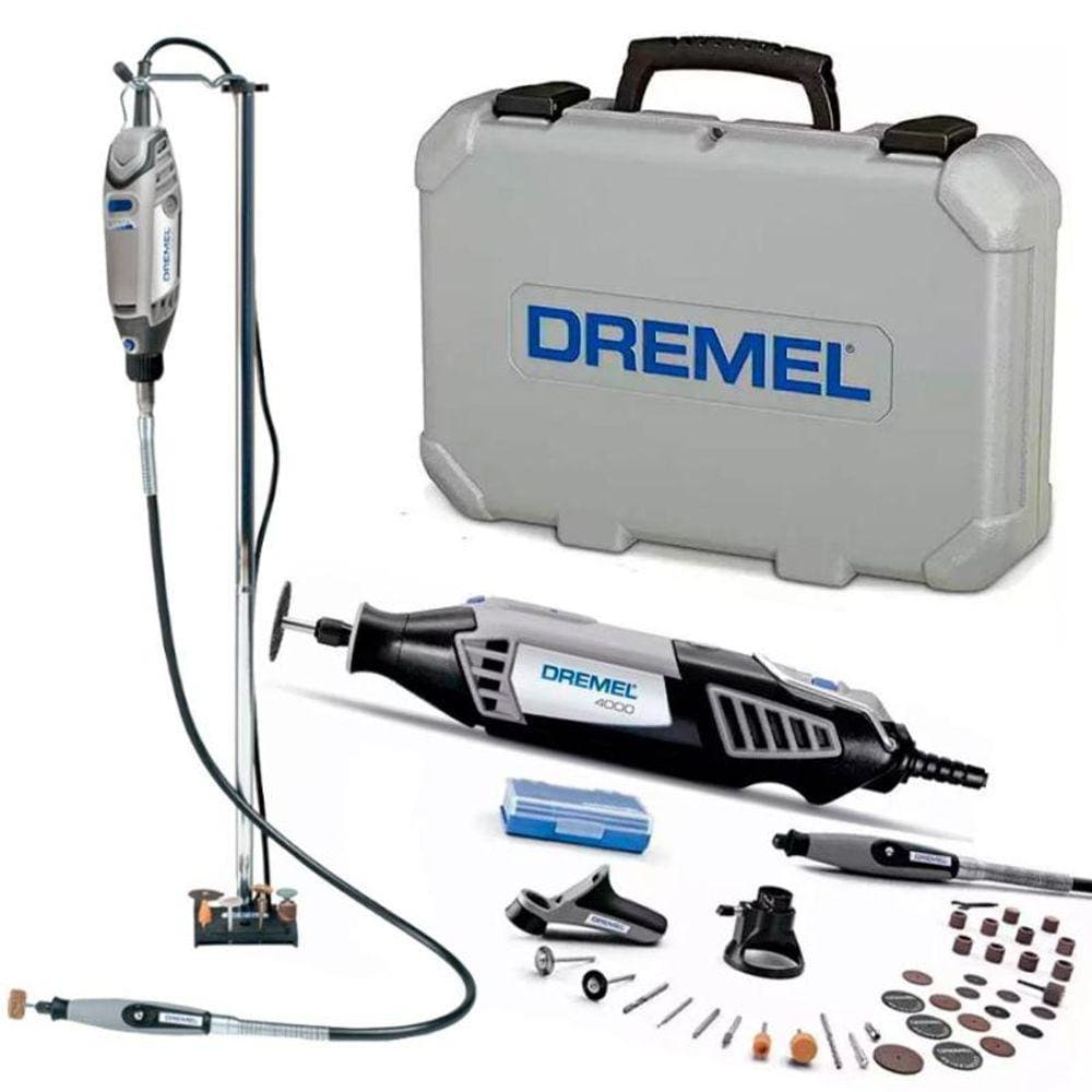 Retífica DREMEL 4000 Profissional 175W 36 Acessórios, 3 Acoplamentos e Suporte 2222 DREMEL