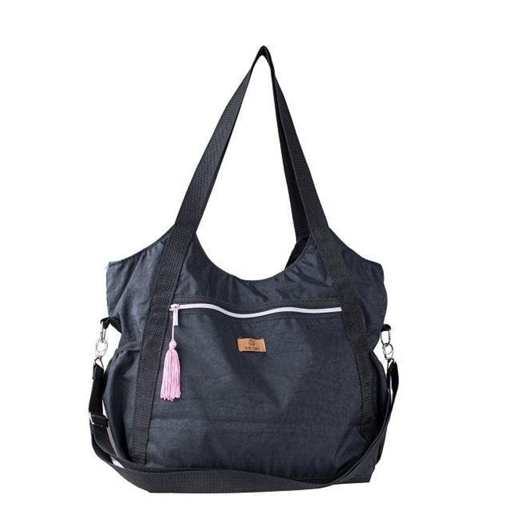 Bolsa Feminina Tactel Academia Escola Trabalho Cinza Escuro