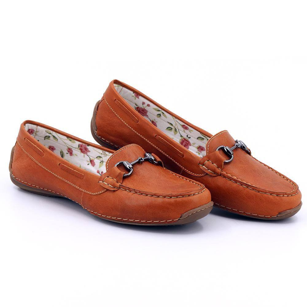 Mocassim Feminino Couro Casual Fivela Conforto Leve Macio