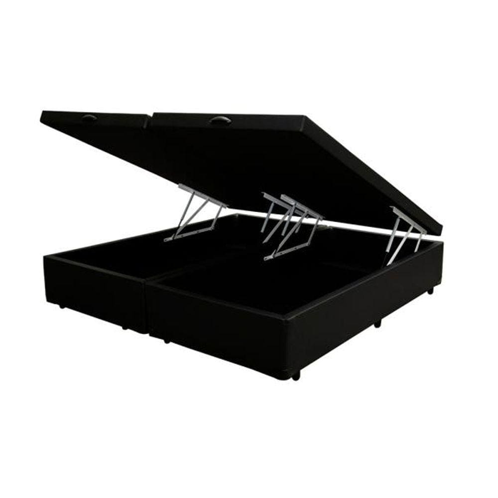 Base Box Baú Blindado Casal Bipartido AColchoes Sintético Preto 49x138x188