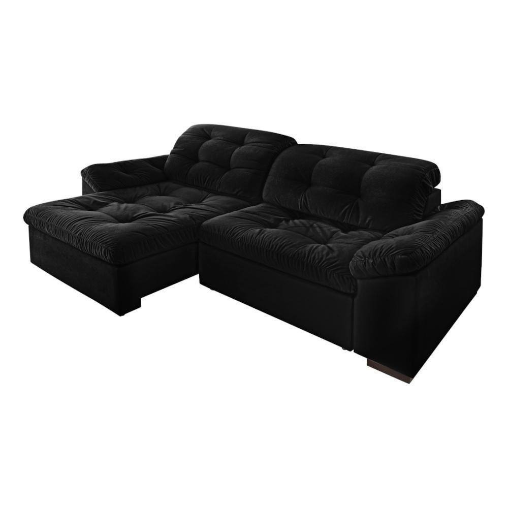 Sofá 2,4m Retrátil Reclinável Suede Animalle Pérola Preto
