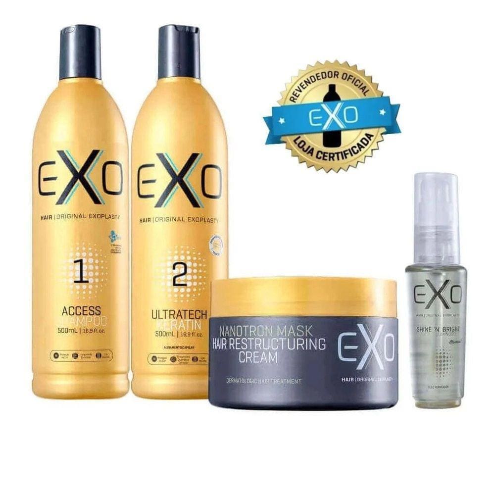 Exo Hair Exoplastia Capilar Kit de Alisamento 2x500ml + Nanotron Mask 250g + Shine `N` Bright 30ml