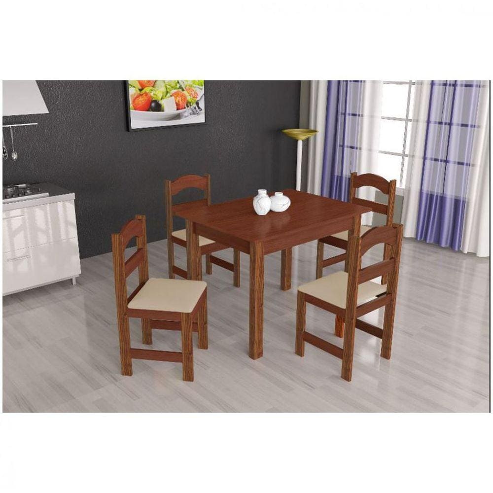 Mesa Arauna Com 4 Cadeiras Primavera Amendoa/Bege