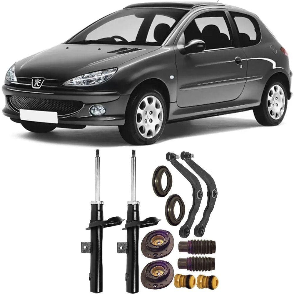 Amortecedor + Bandeja + Kit Batente Peugeot 206 Dianteiro 1998 Até 2010 O Par