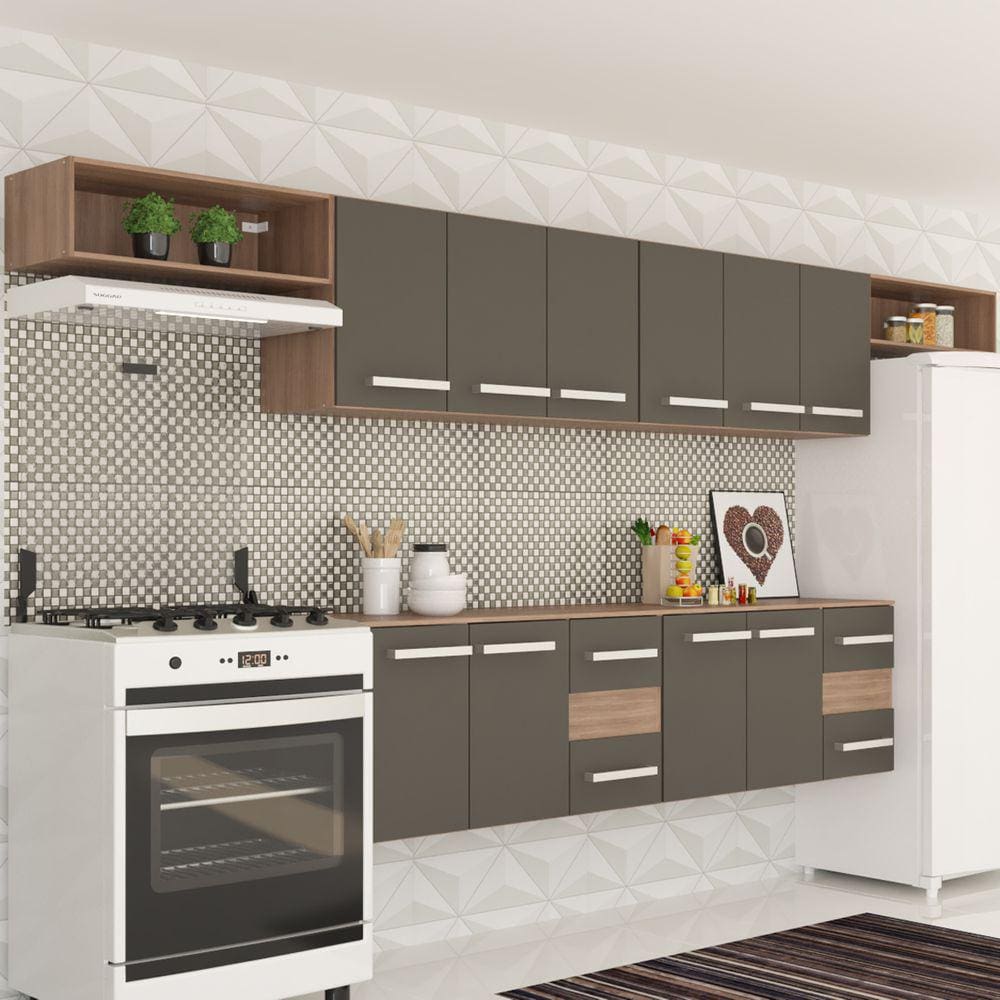 Cozinha Completa Alice 10 Portas 4 Gavetas Castanho/preto - Panorama Móveis