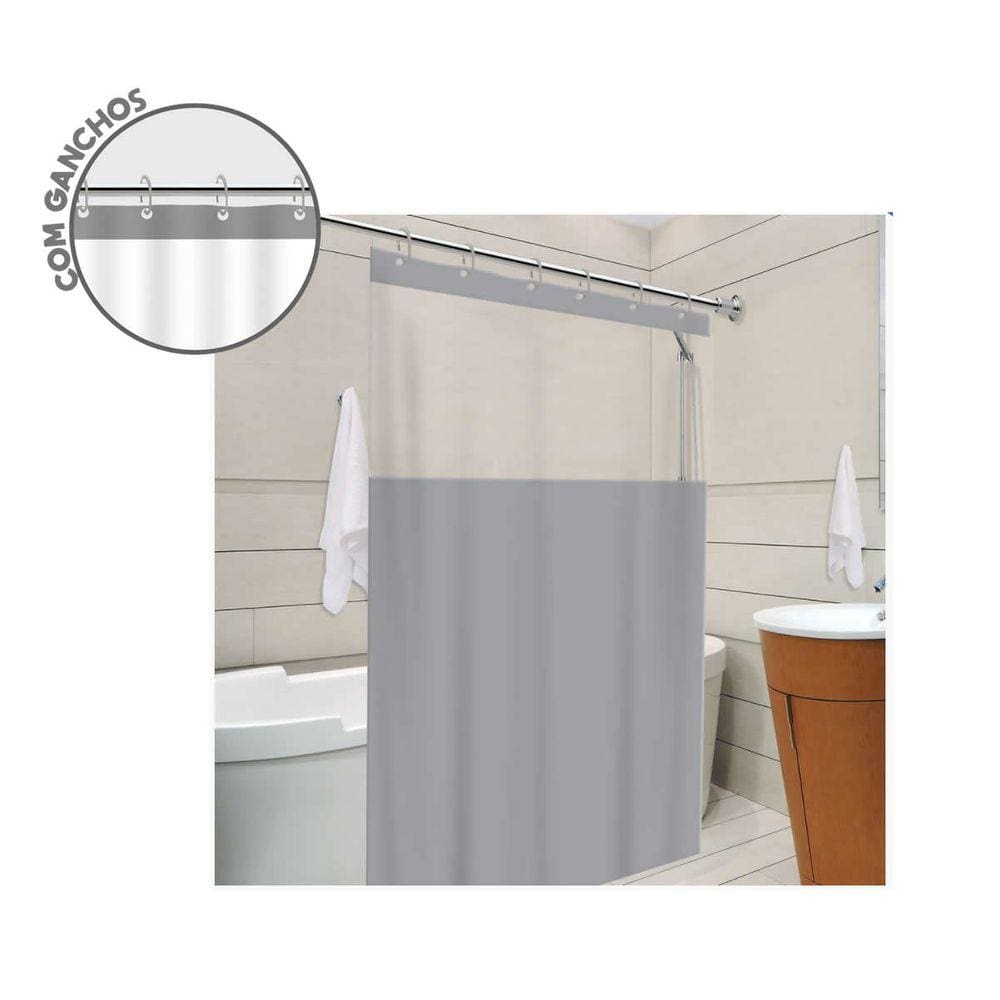 Cortina P/ Box Pvc Impermeável Antimofo 1,38x1,98m Cinza