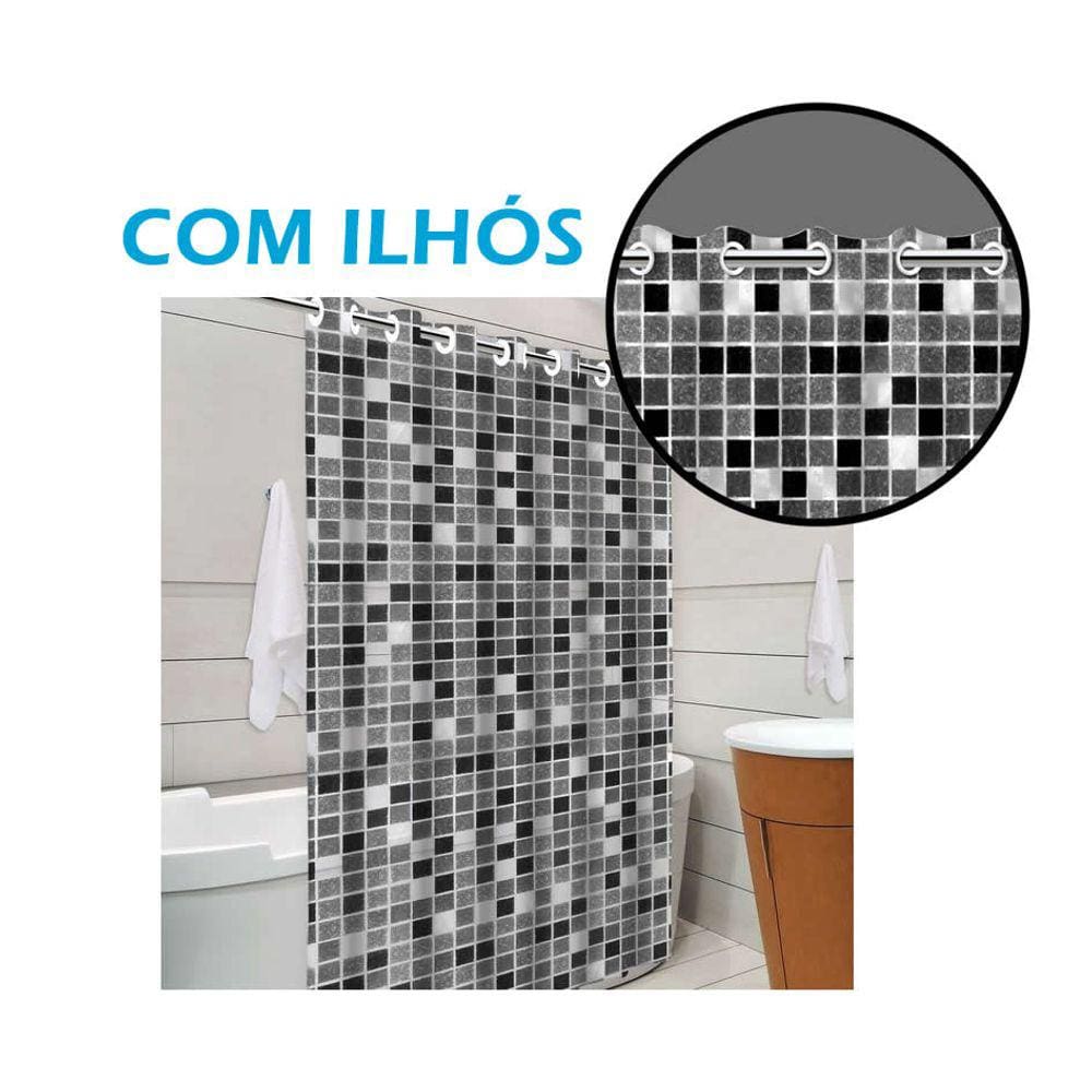 Cortina P/ Box Pvc Impermeável Antimofo 1,38x1,98m Banheiro