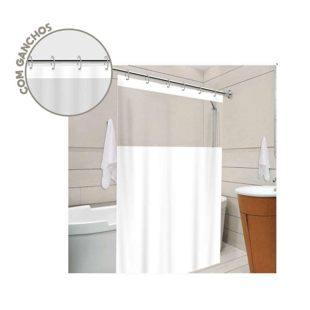 Cortina P/ Box Pvc Impermeável Antimofo 1,38x1,98m Branco