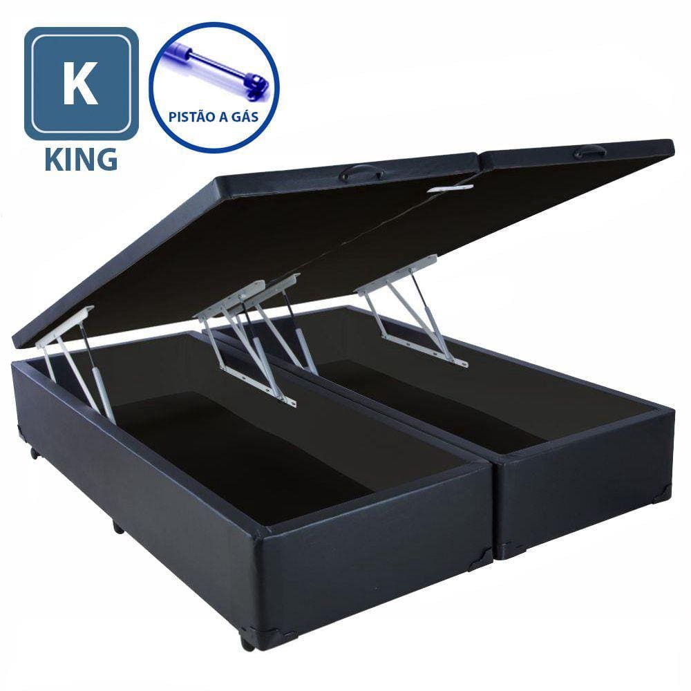 Cama Box KING SIZE com Bau Pistão a gás preto sintético Bipartido - 193x203