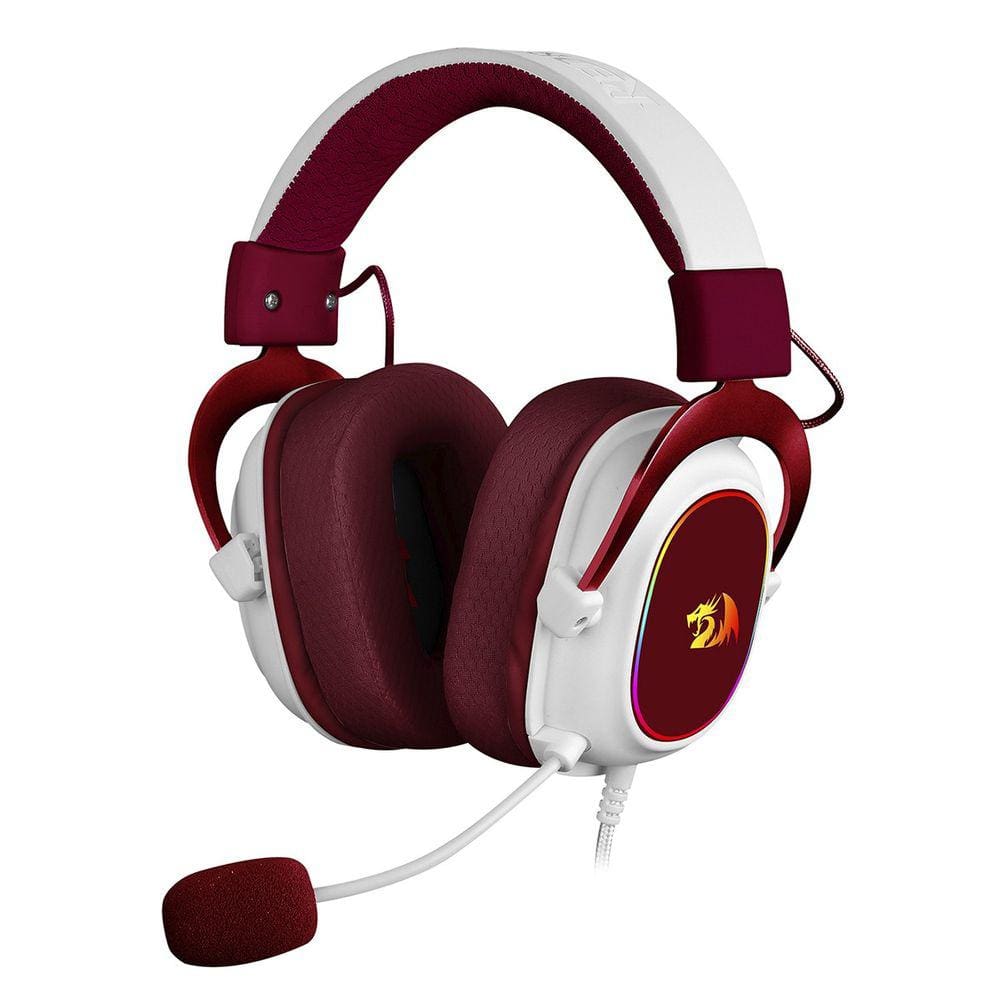 Headset Gamer Redragon Zeus X USB, Surround 7.1, Branco/Vermelho RGB