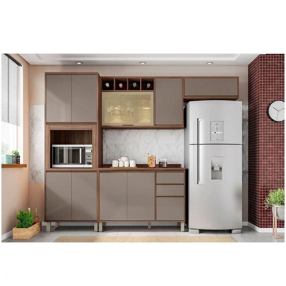 Balcão Luciane Yara 2 Portas 3 Gavetas Sem Tampo 120 Cm 1304/199 Vanilla/Grafite