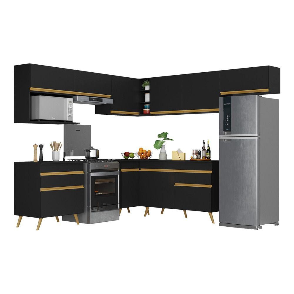 Cozinha Completa de Canto Veneza GB Multimóveis MP2071 com Armário e Balcão Preta