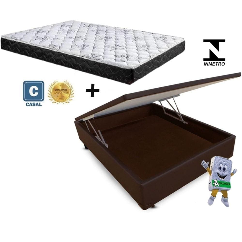 Cama Baú Casal Marrom + Colchão Espuma D33 138x188x12