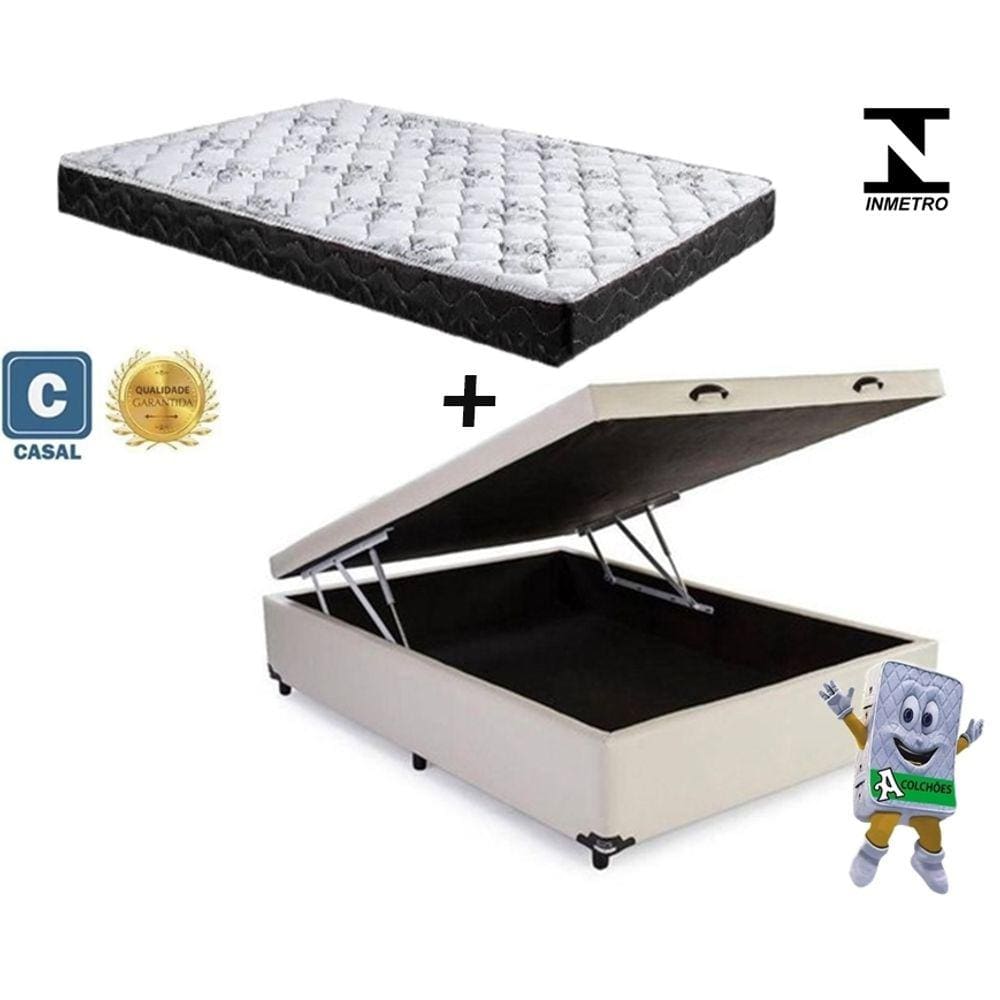 Cama Baú Casal Bege + Colchão Espuma D28 138x188x8