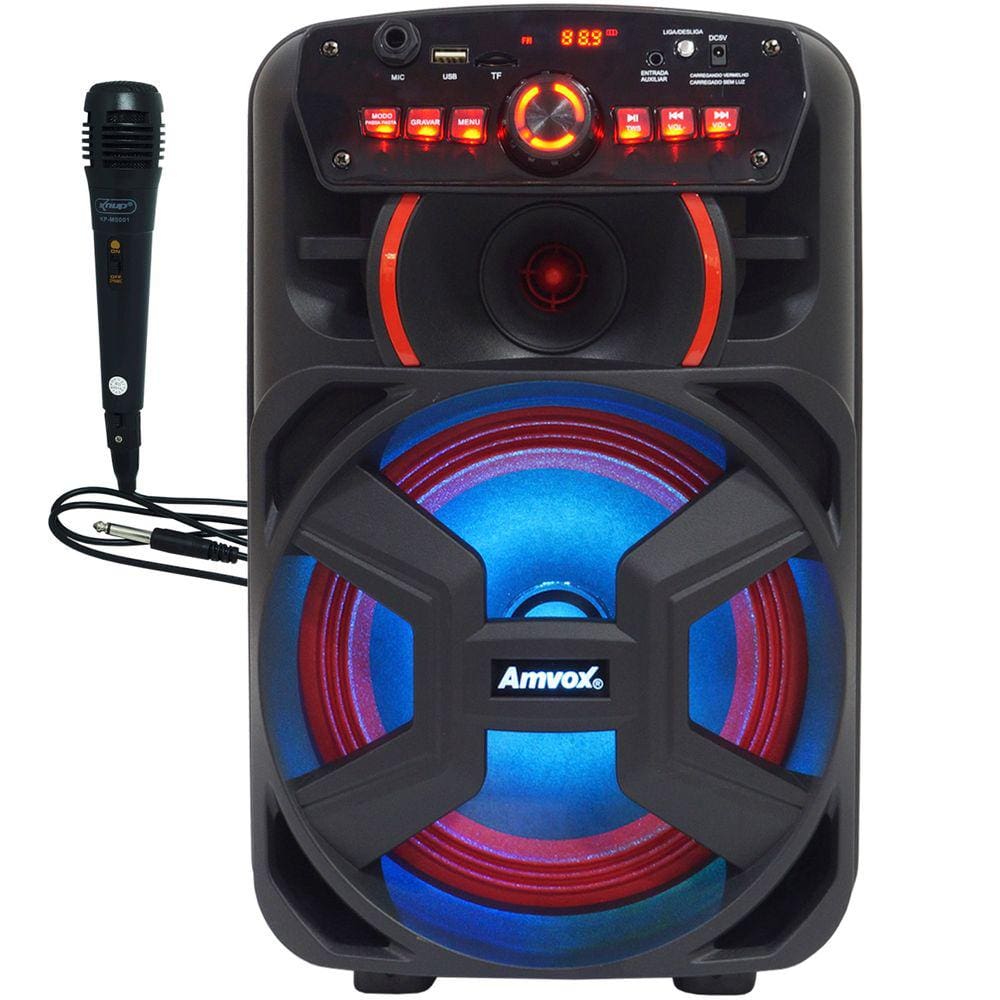 Caixa Som Amplificada Portátil Bluetooth 220W Rms Led Bateria Tws Microfone Amvox Aca 221 Gigante II