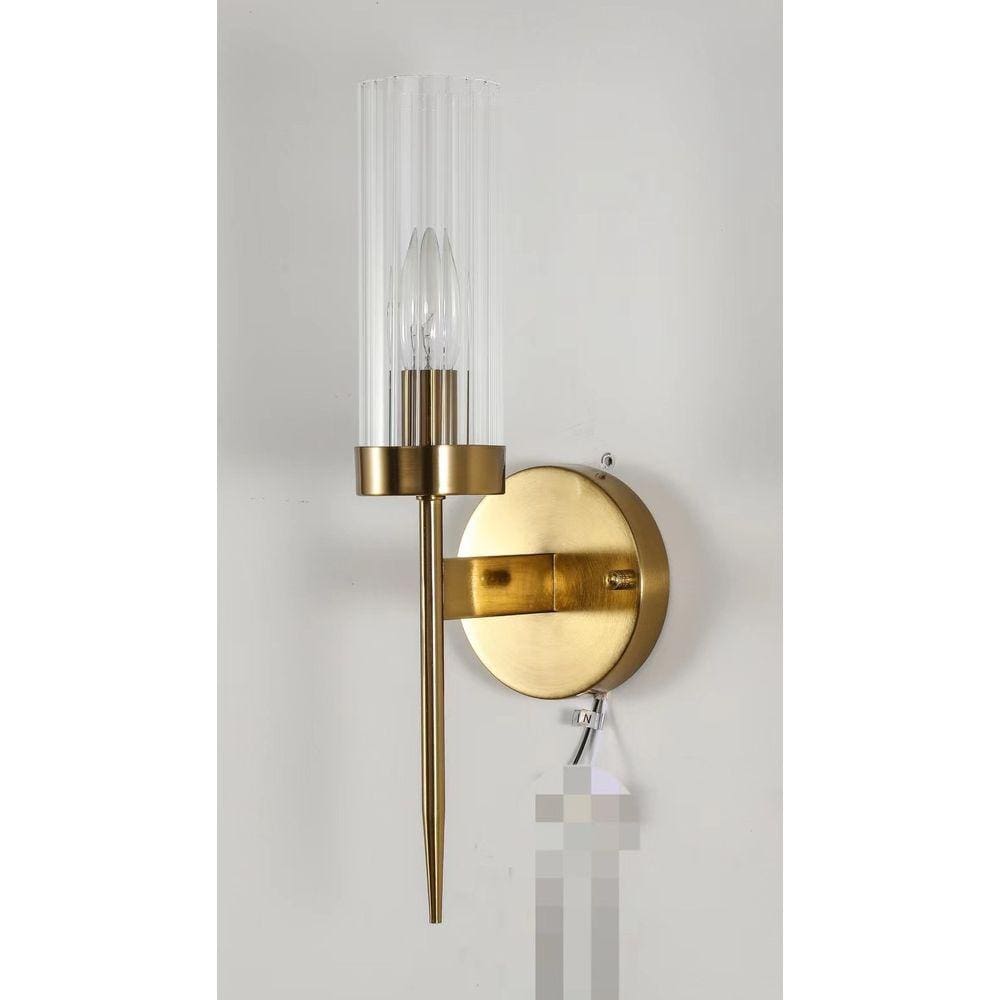 Arandela Tocha Dourada Vidro Transparente 1E14 40cm