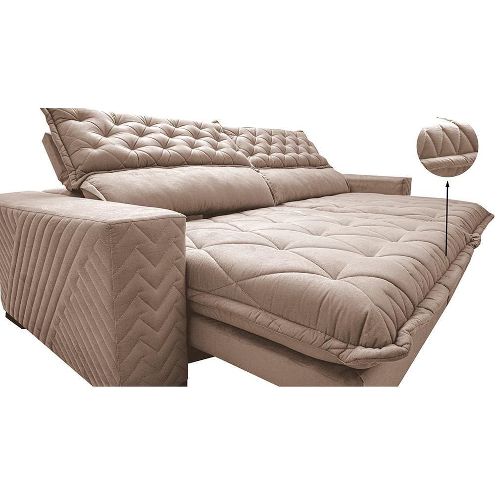 Sofá Retrátil e Reclinável 2,75m Molas Ensacadas Cama inBox Spazus. com Bordado 3D Velusoft