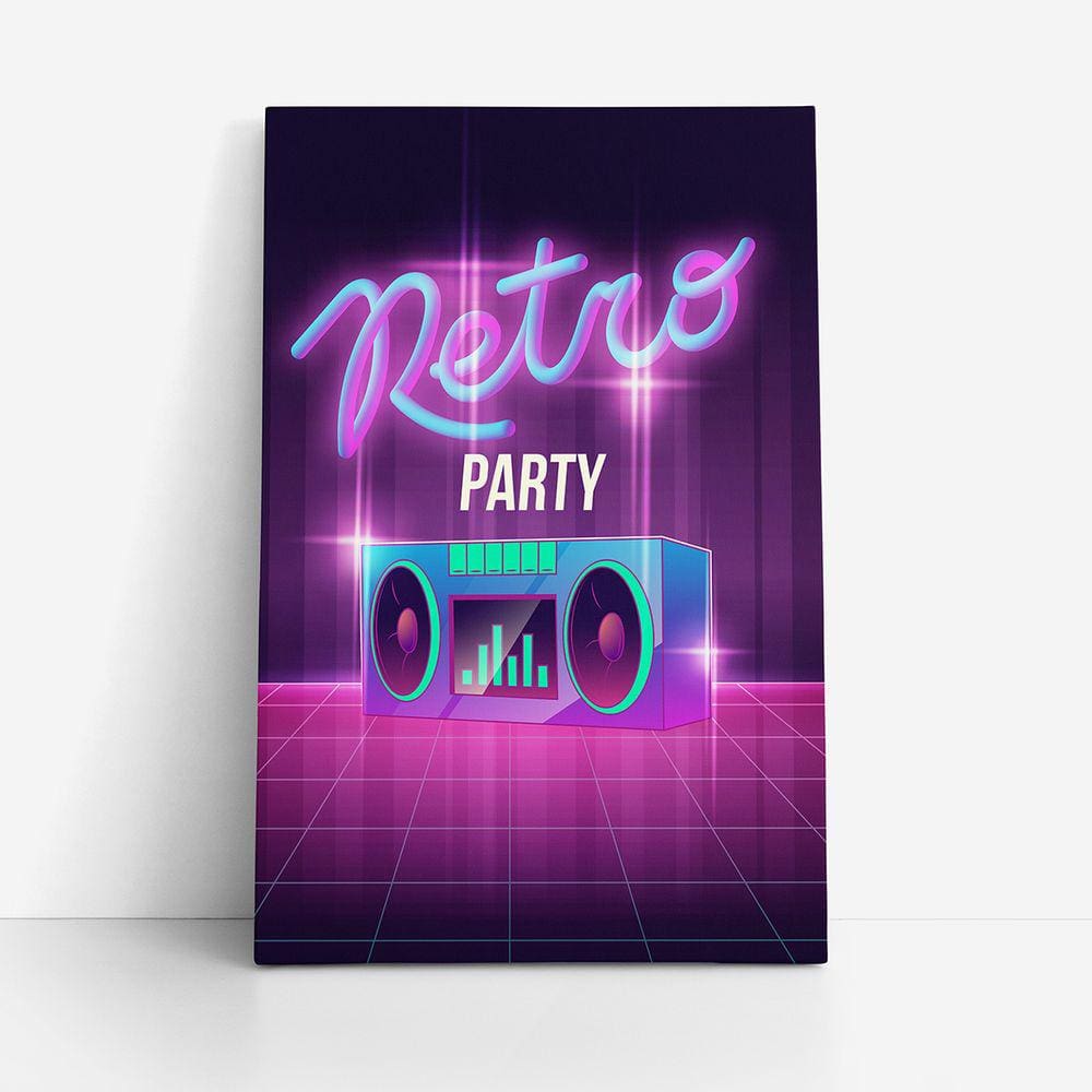 Quadro Retro Party Festa Caixa de Som Canvas 100x70cm