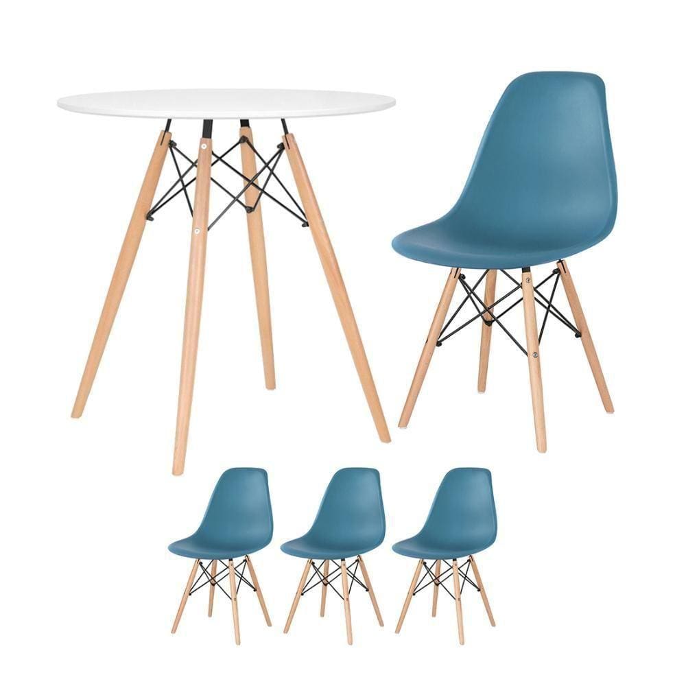 Mesa Redonda Eames 70 Cm Branco + 3 Cadeiras Eiffel Dsw Turquesa