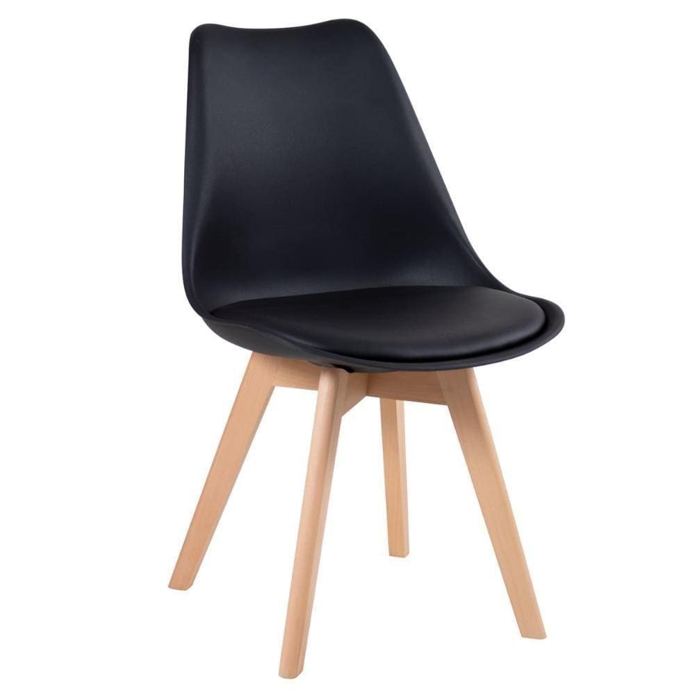 Cadeira De Jantar Assento Estofado Eames Leda Preto Preto