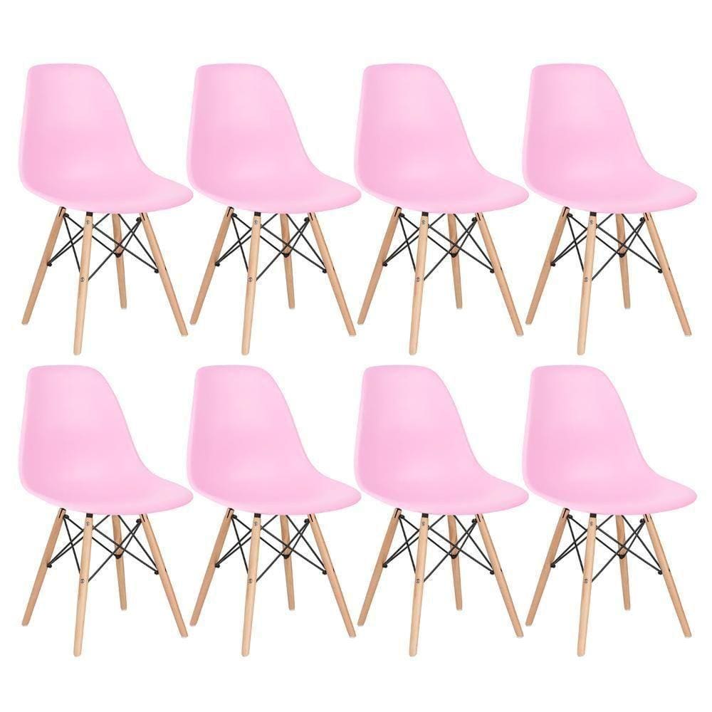 Kit 8 Cadeiras Charles Eames Eiffel Dsw Com Pés De Madeira Clara Rosa Claro