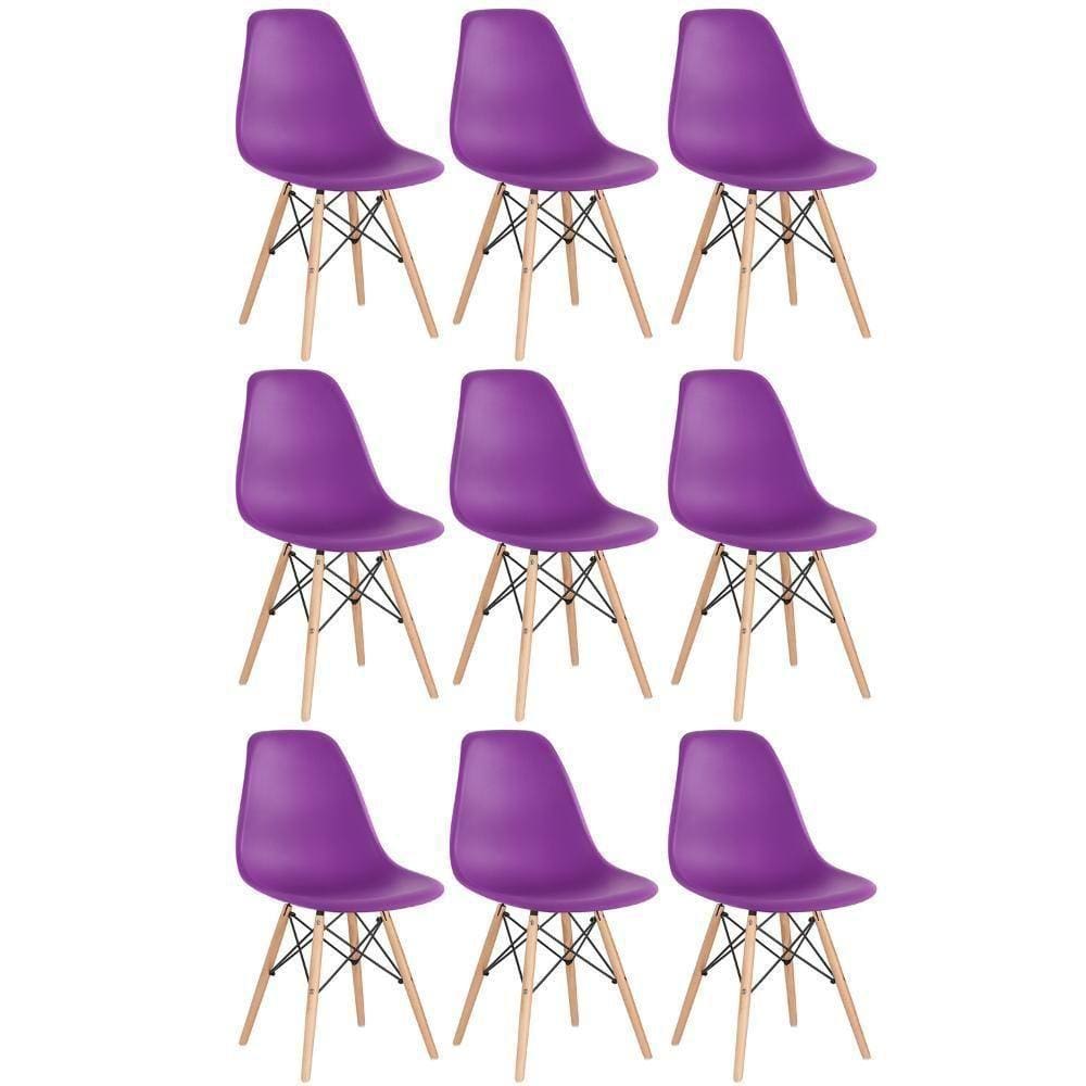 Kit 9 Cadeiras Charles Eames Eiffel Dsw Com Pés De Madeira Clara Roxo