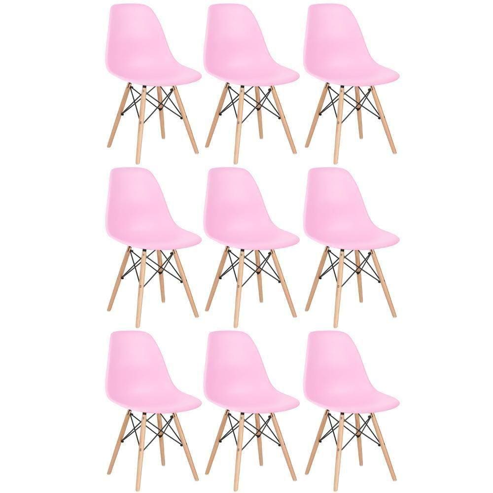 Kit 9 Cadeiras Charles Eames Eiffel Dsw Com Pés De Madeira Clara Rosa Claro