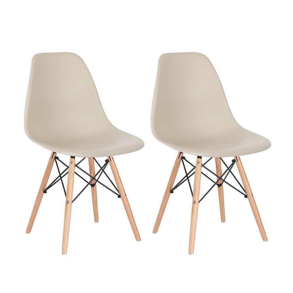 Kit 2 Cadeiras Charles Eames Eiffel Dsw Com Pés De Madeira Clara Nude