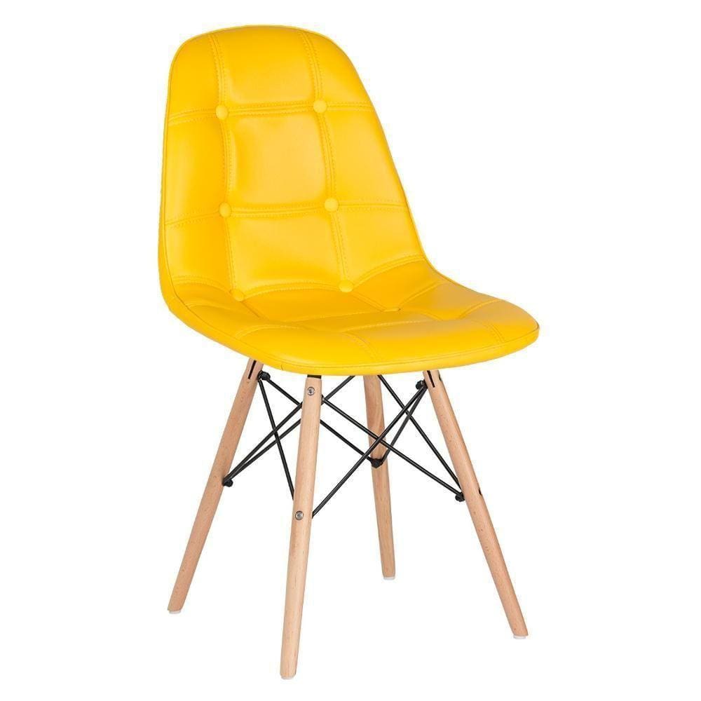 Cadeira Estofada Eames Eiffel Botonê - Base De Madeira Clara - Amarelo