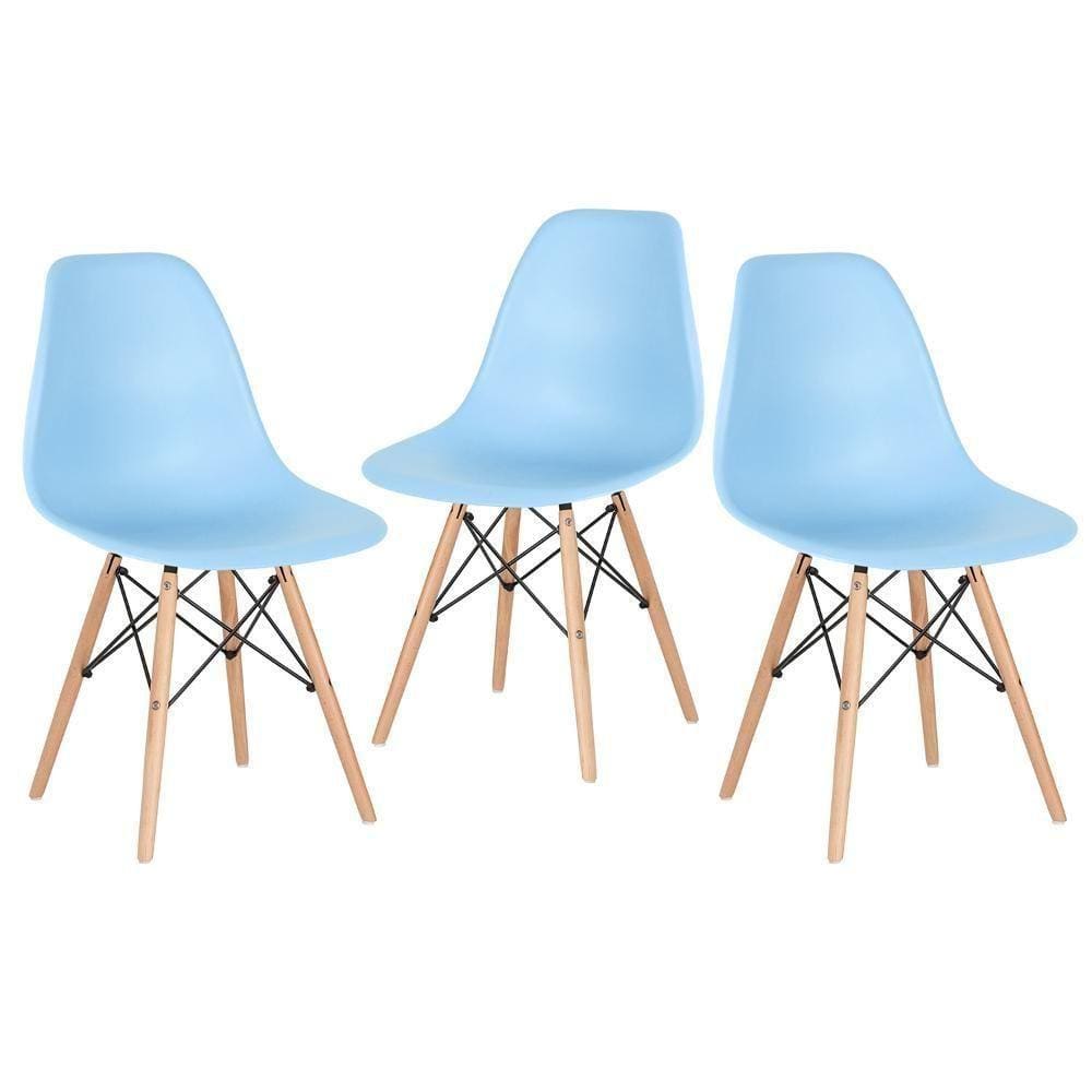 Kit 3 Cadeiras Charles Eames Eiffel Dsw Com Pés De Madeira Clara Azul Claro