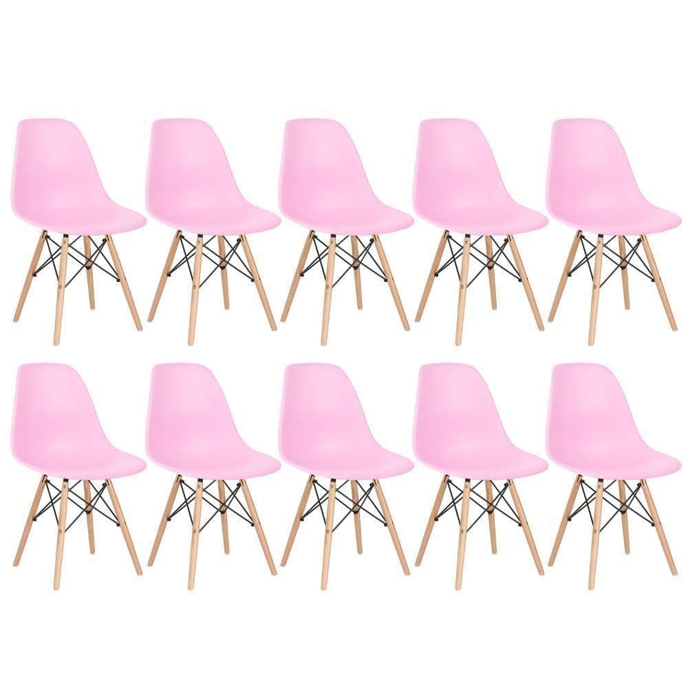 Kit 10 Cadeiras Charles Eames Eiffel Dsw Com Pés De Madeira Clara Rosa Claro