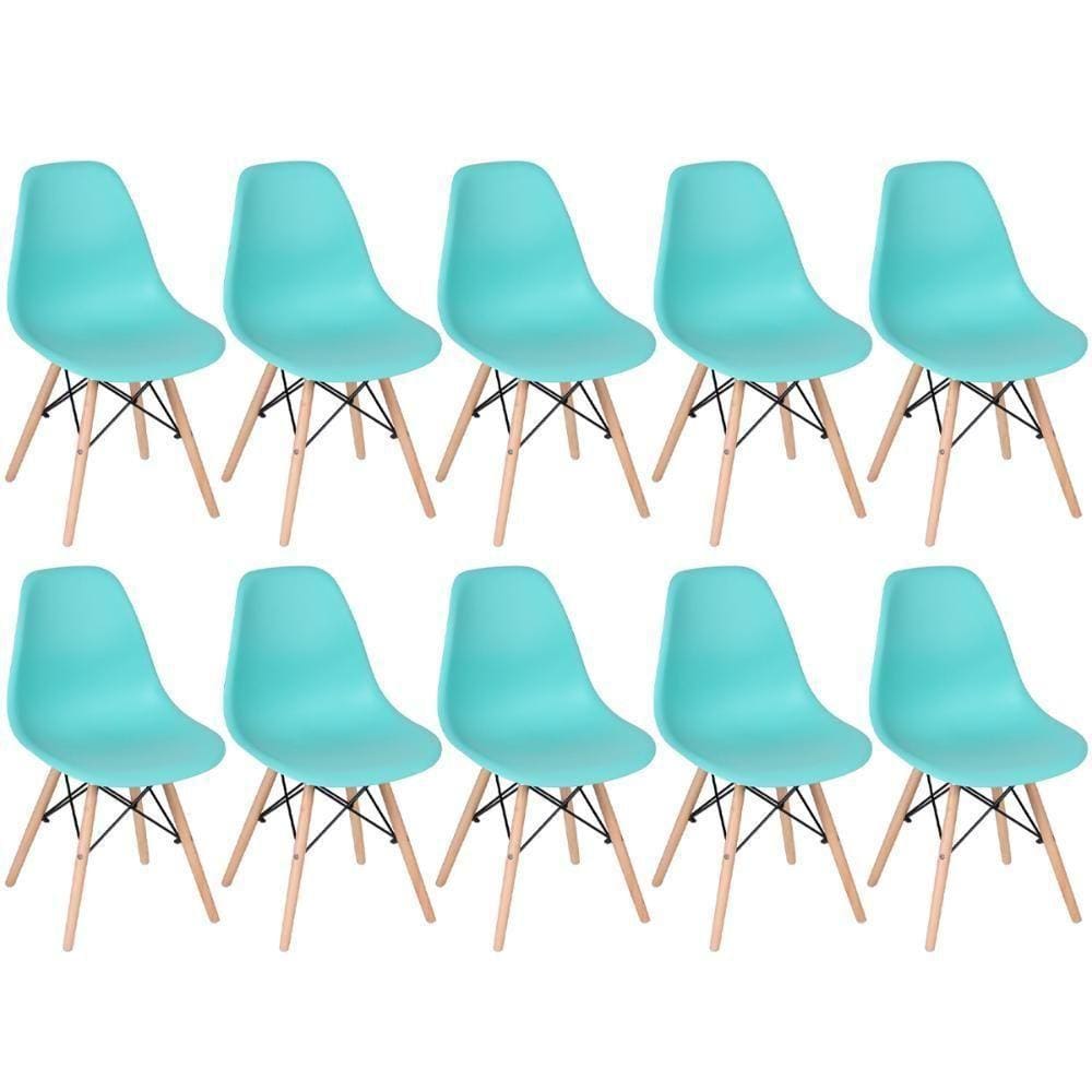 Kit 10 Cadeiras Charles Eames Eiffel Dsw Com Pés De Madeira Clara Verde Tiffany