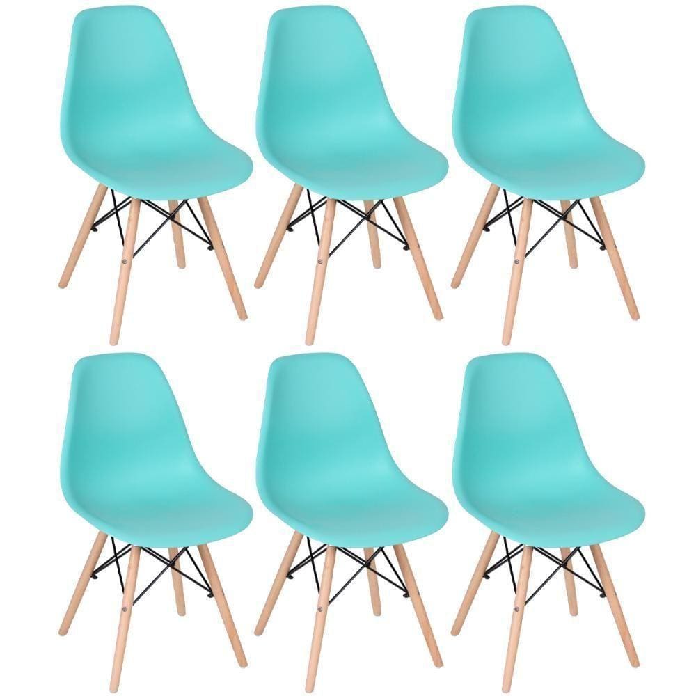 Kit 6 Cadeiras Charles Eames Eiffel Dsw Com Pés De Madeira Clara Verde Tiffany